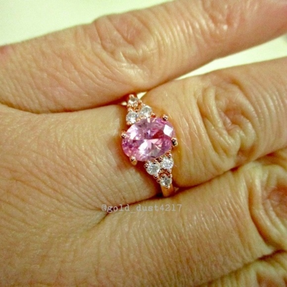 Rose Gold Plated Oval Cut Pink Topaz Ring - Picture 3 of 4